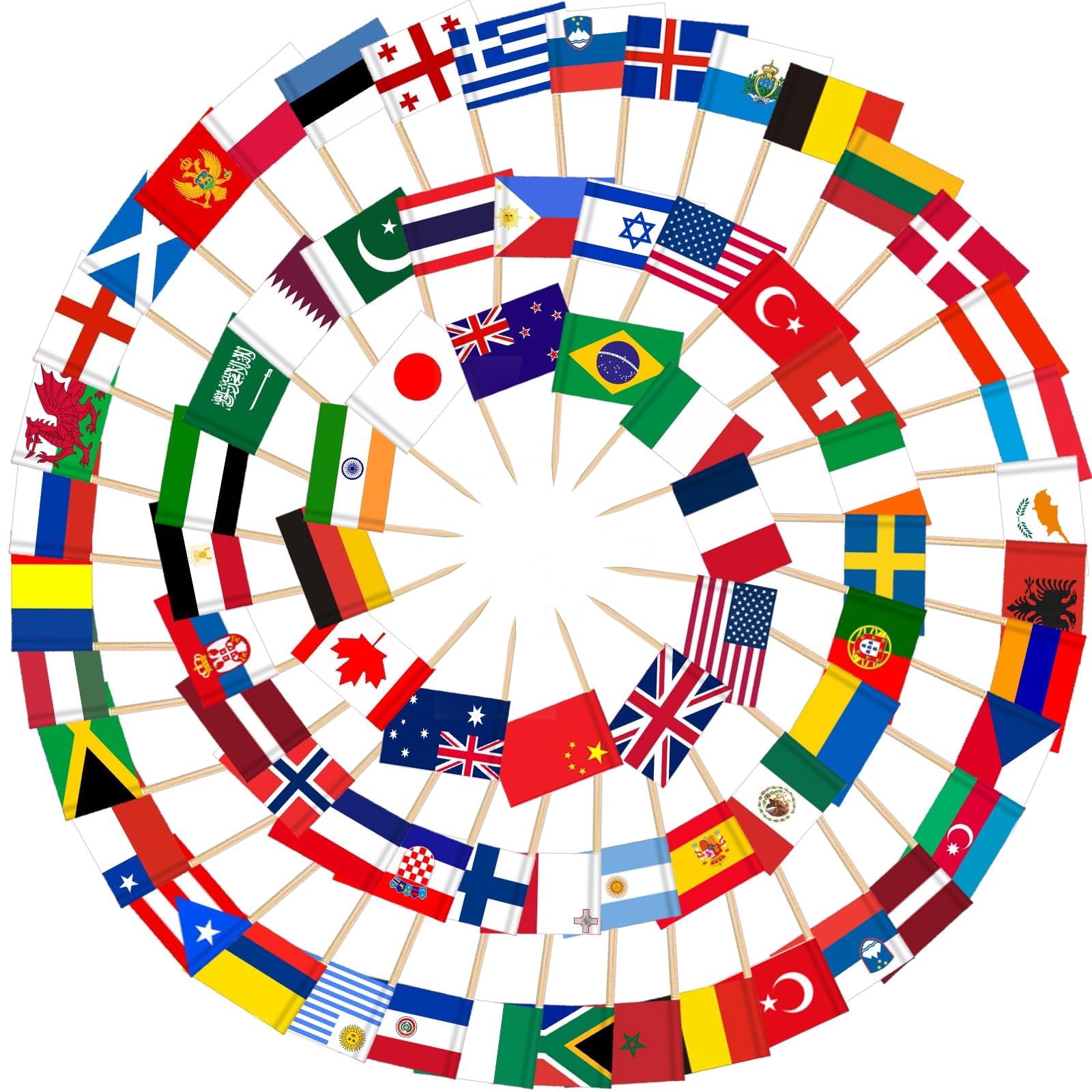 AhfuLife 100 Pezzi Bandierine Stuzzicadenti Multinazionali, Stuzzicadenti con Bandiere del Mondo per Decorare Cocktail, Panini, per Euro Football Match, Coppa del Mondo, Decorazioni Bar