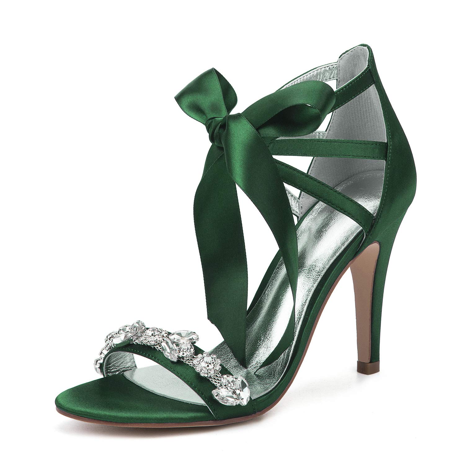 LLBubble Women High Heels Satin Rhinestone Wedding Bridal Sandals Open Toe Ankle Strap Prom Evening Formal Party Dress Shoes 81430-2