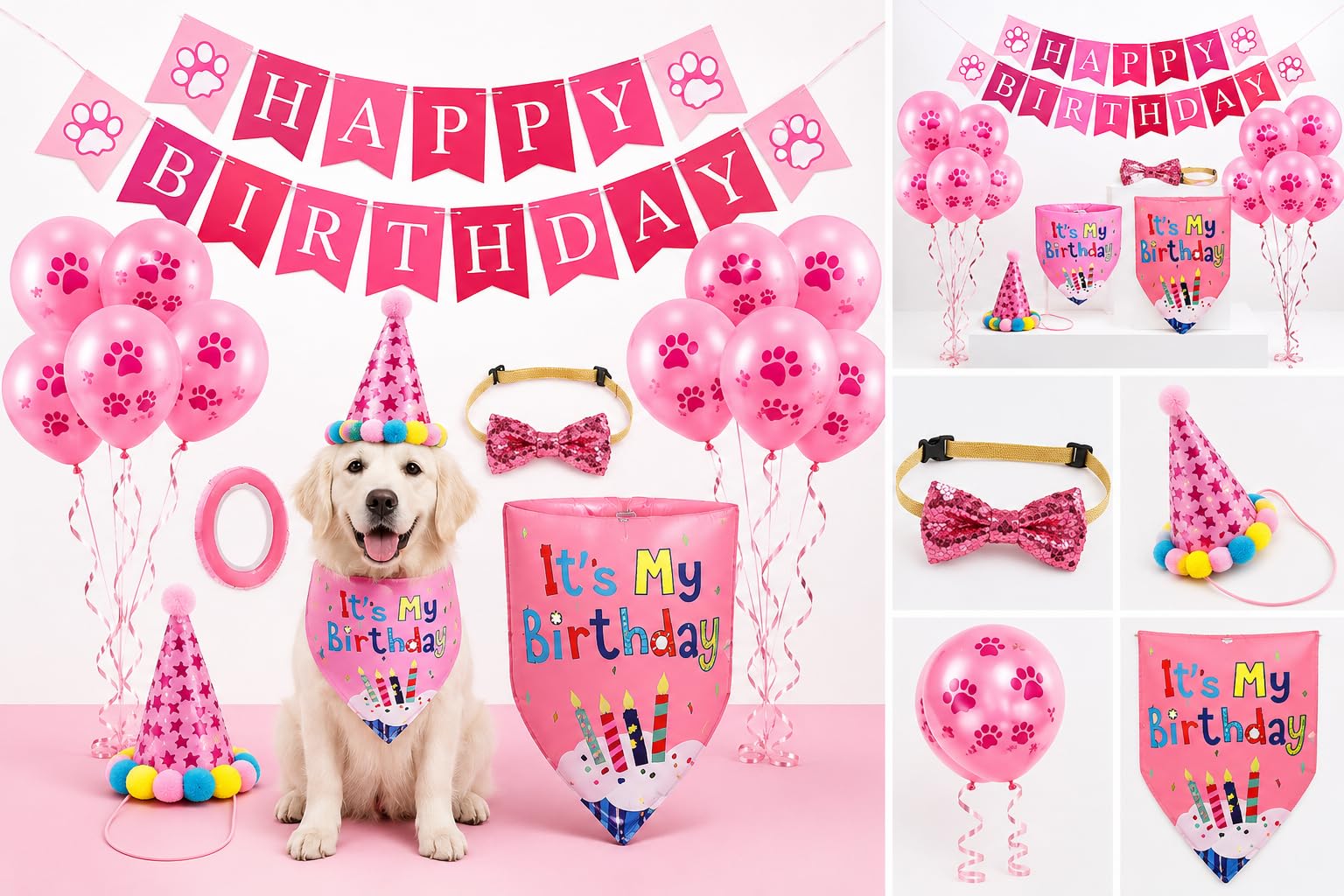 Pembe Kedi ve Köpek Doğum Günü Seti, Hepsi Bir Arada