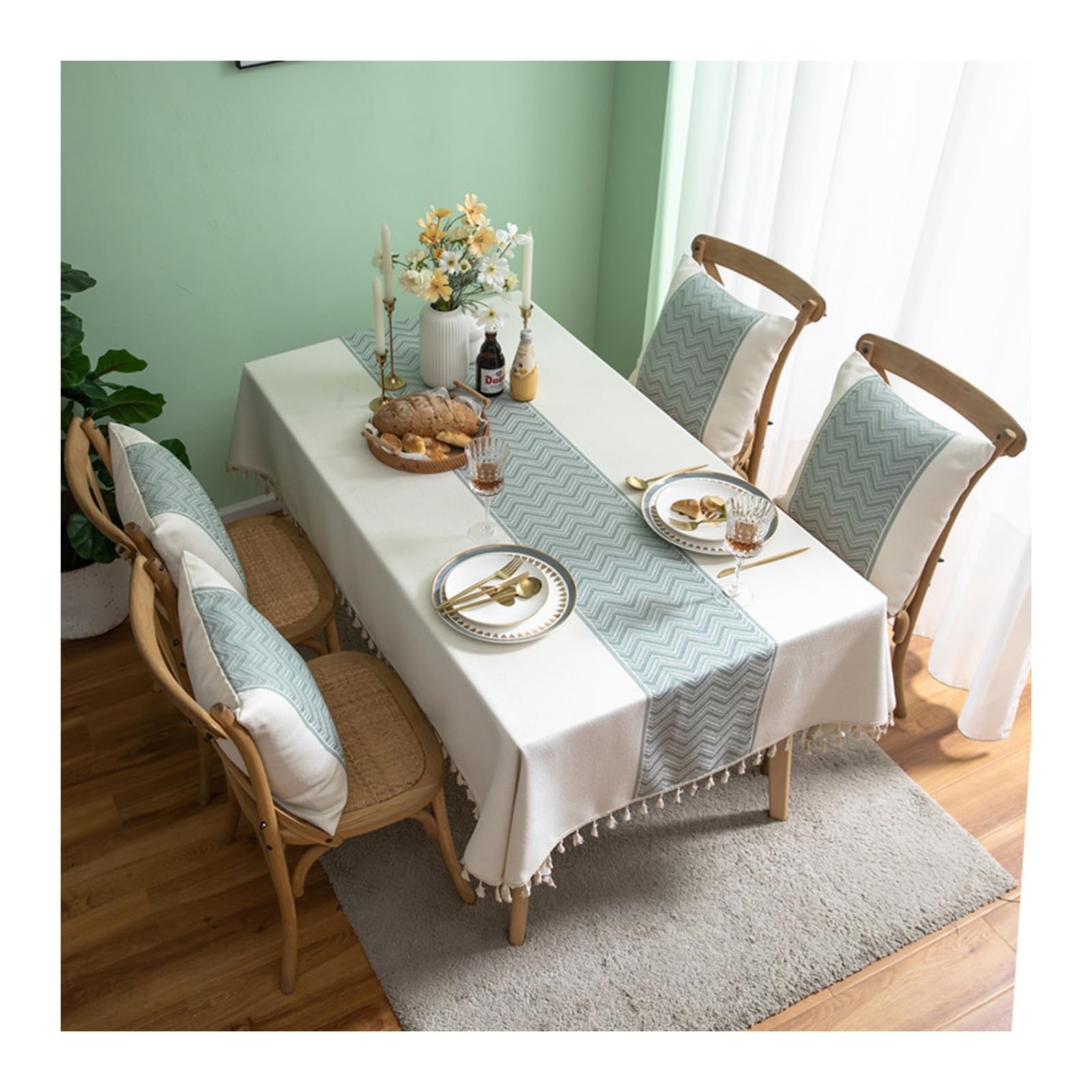 Nappe anti-taches lavable KnSam 100x140 jacquard vagues vert