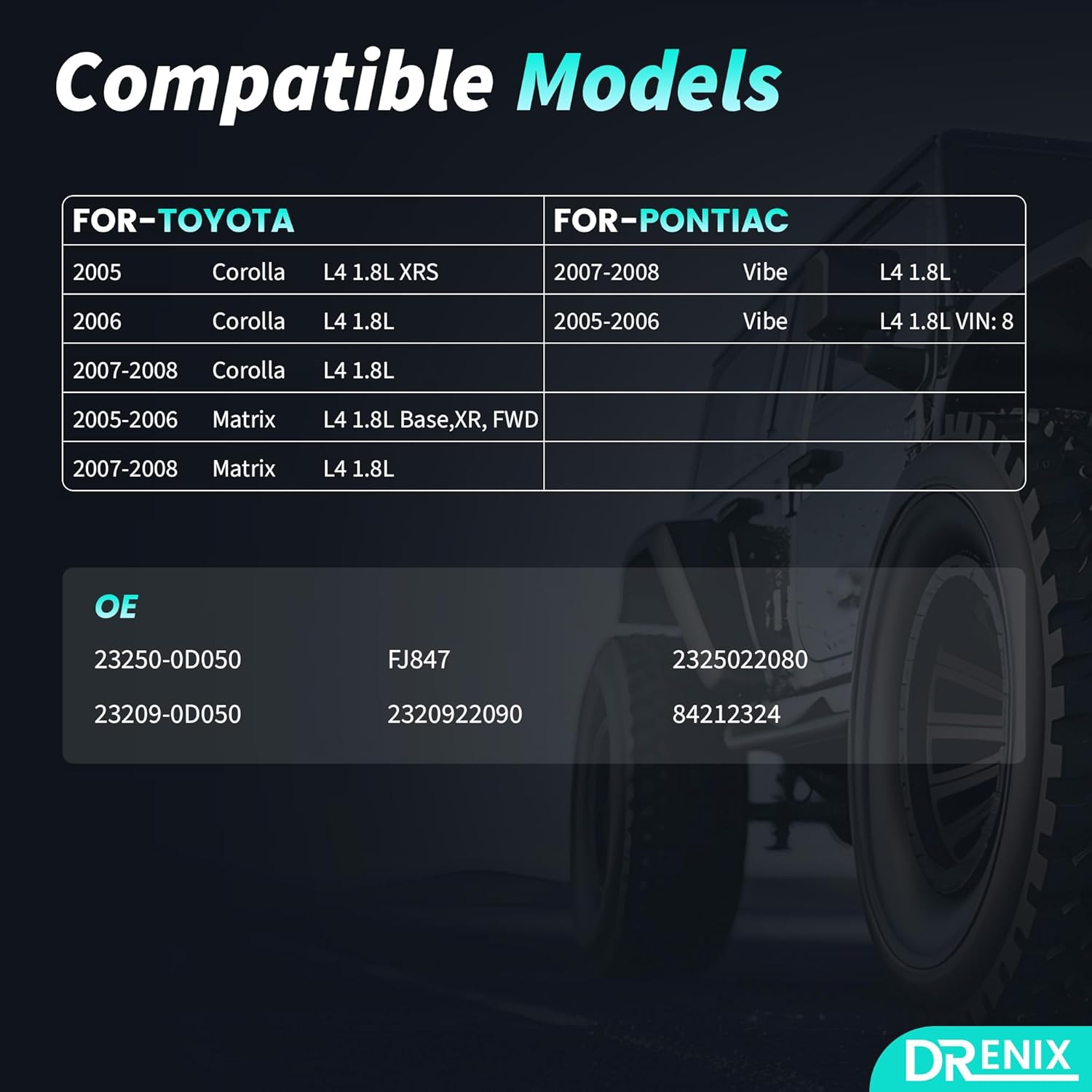 Fuel Injectors 4PCS Fit for-/TOYOTA Corolla 1.8L 2005-2008, /Yaris 1.5L 2006-2018, For-/Pontiac Vibe 1.8L 2005-2008 23250-0D050 23209-0D050