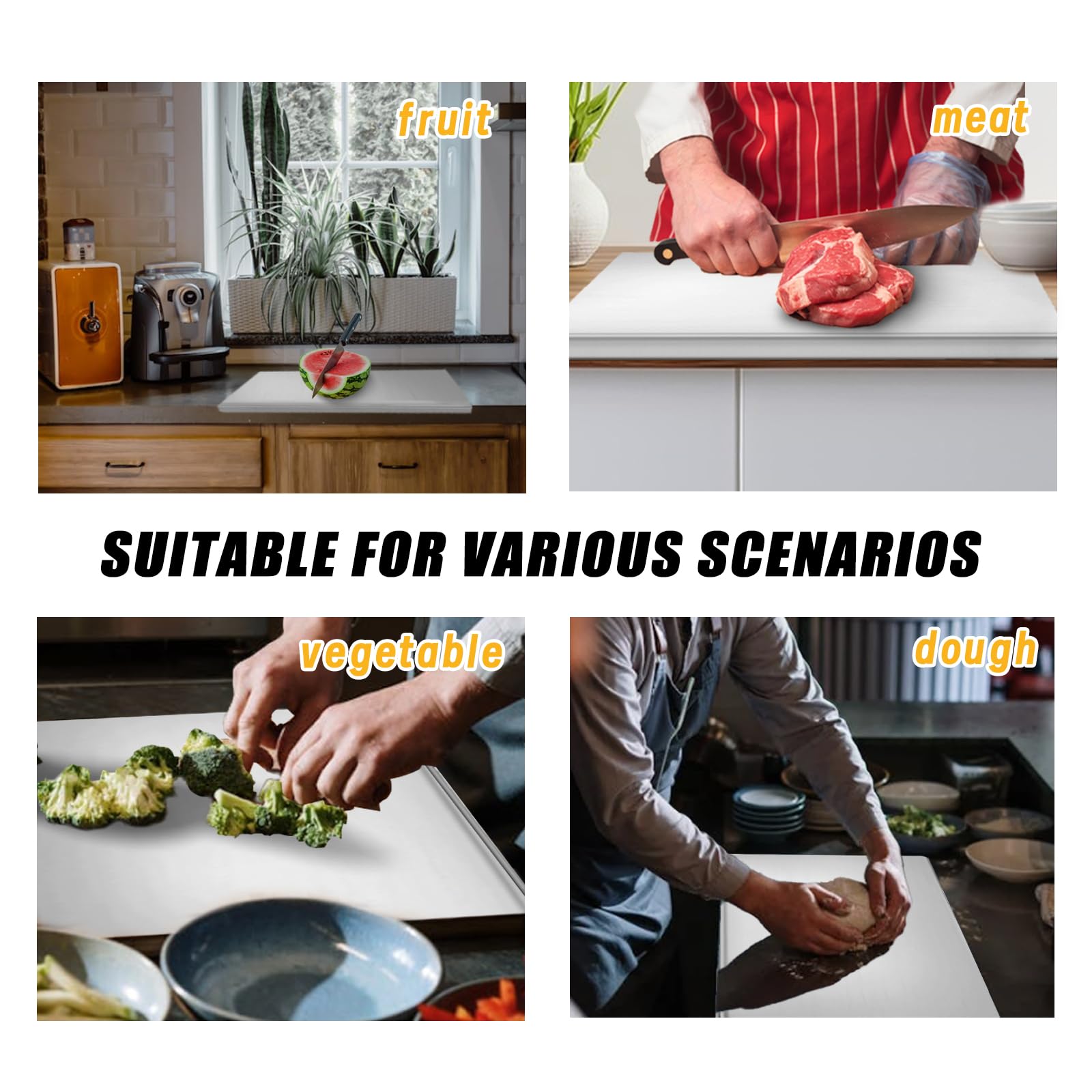 Tabla de cortar de acero inoxidable para encimera, tabla de cortar pesada, antideslizante y sólida, adecuada para amasar masa de pizza para carne y verduras (50 cm x 50 cm)
