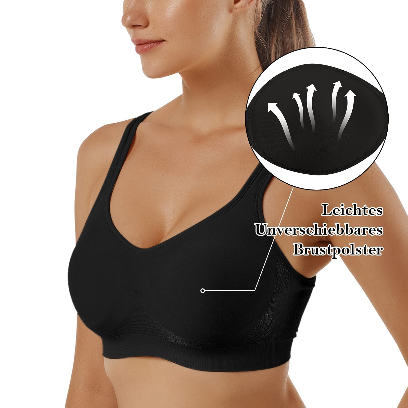 Vertvie Conjunto de sujetador deportivo para mujer, liso, sin aros, clásico, cómodo, elástico, sujeción media, con relleno, 1, 2 o 3 unidades