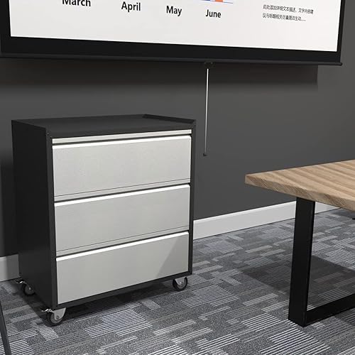 Miniatura 5 de Armario de almacenamiento de metal con ruedas, armario de almacenamiento de garaje con 3 cajones, armario de almacenamiento con cerradura perfecto