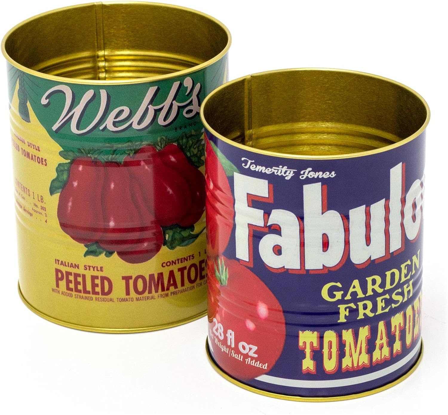 Set of 2 Decorative Replica Food Tin Cans | 2 Piece Replica Tinned Tomato Retro Metal Storage Tin Set | Vintage Style Metal Food Display Cans