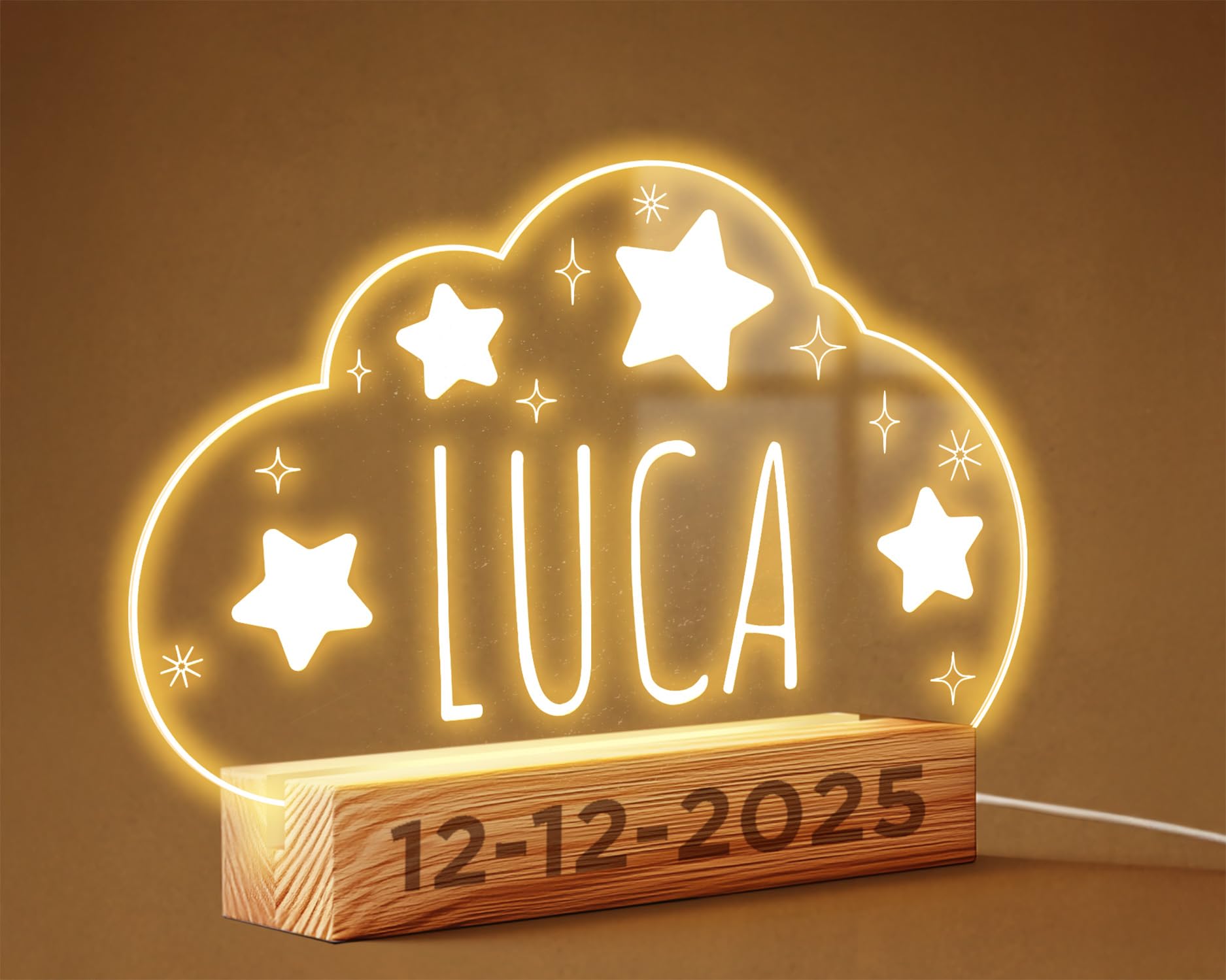 Panorama Lámpara Personalizada Bebé 22x15 cm - Modelo Nombre - Luz Nocturna para Pequeños - Lámparas Personalizadas Decorativas - Regalos Originales Bautizos
