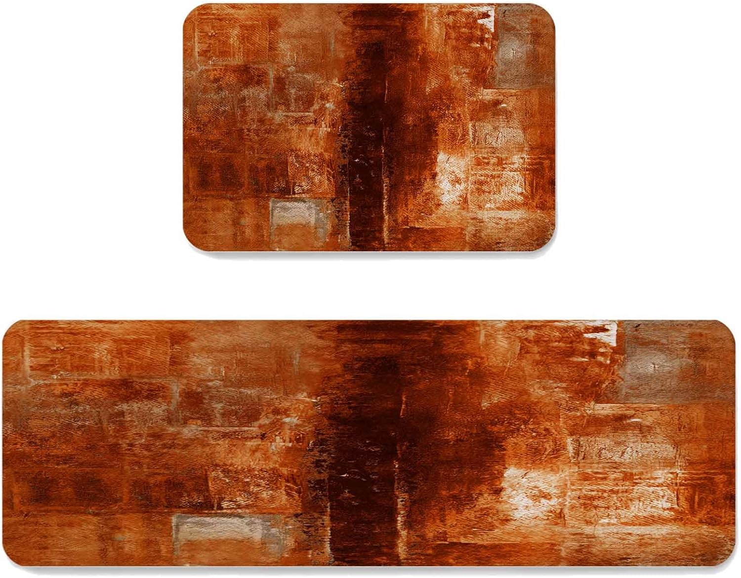 Prime Leader Orange Abstract Kitchen Mat Set 2 Pieces Art Graffiti Paint Style Non Slip Kitchen Rugs Washable Runner Rug Mats for Sink Laundry (19.7" x 31.5"+19.7" x 63")