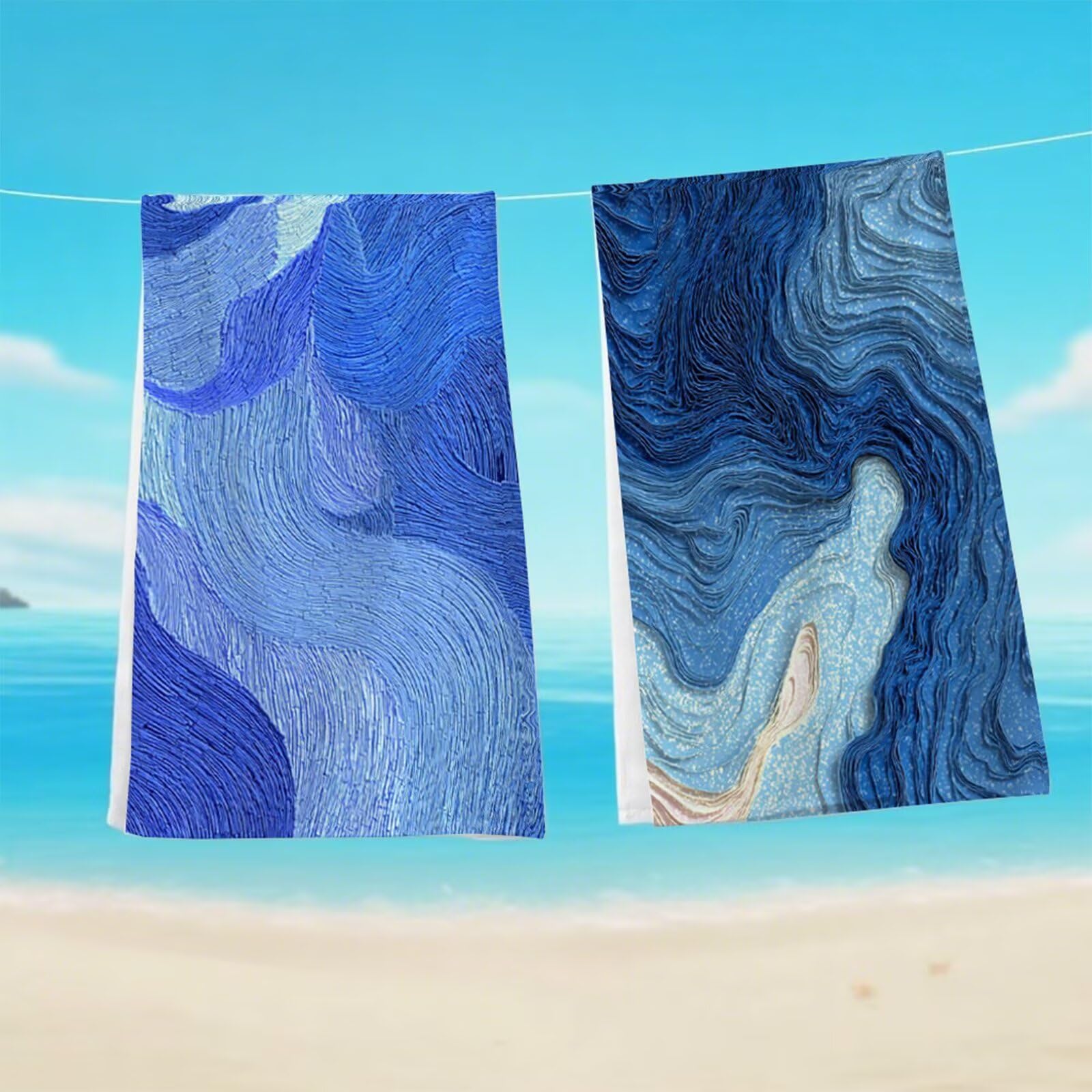 Telo Mare Grande 80x160 cm, Telo Mare Microfibra, 2 Set Asciugamano palestra, Stuoia Spiaggia Compatta, Leggero, Antisabbia, Asciugatura Rapida, per Spiaggia, Viaggi, Sauna (Linee Astratte) G1-715