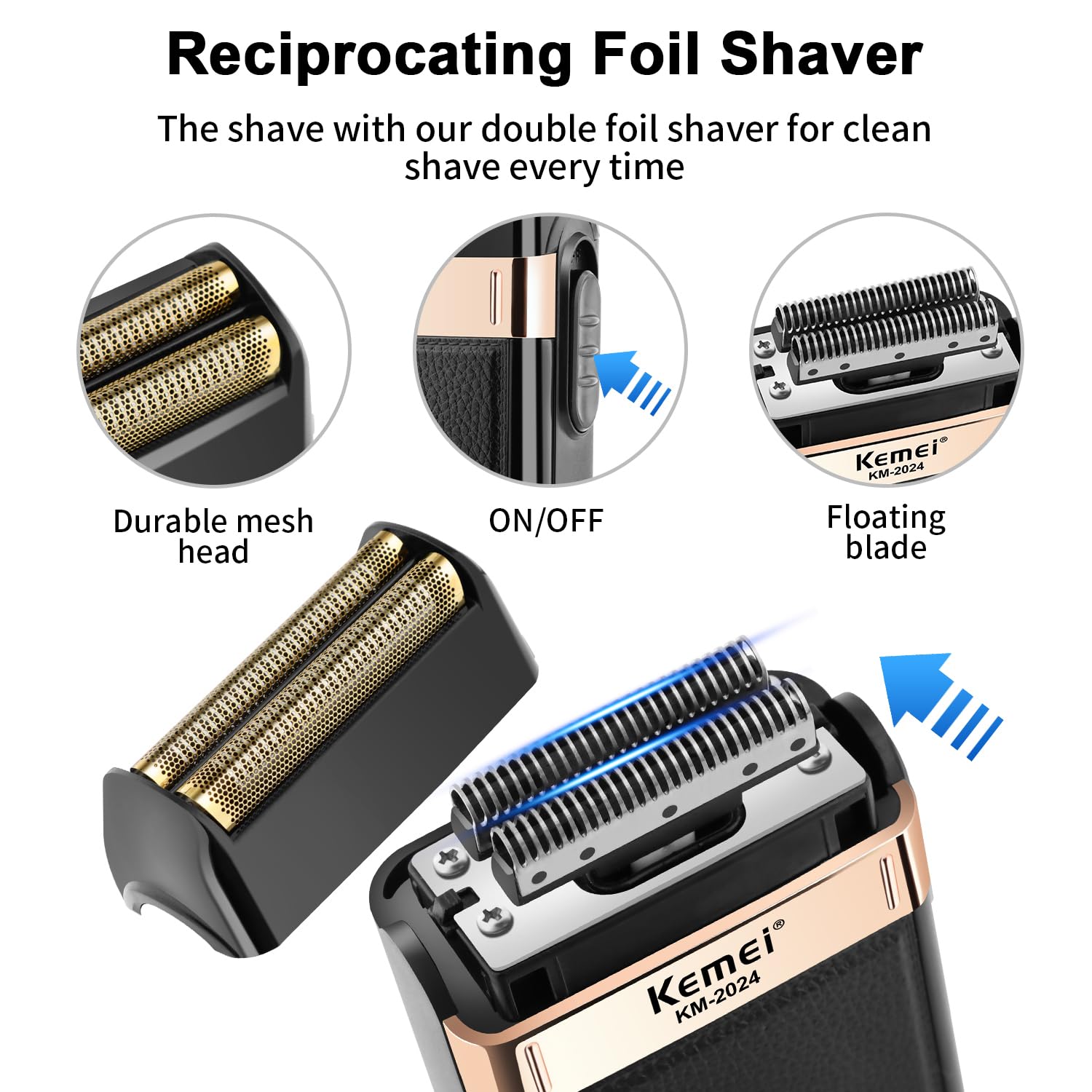 KEMEI Set tagliacapelli e rasoi a lamina, tagliacapelli elettrico da uomo, rasoio elettrico senza fili, rasoio di precisione T-Blade Zero Gapped Hair/Barba, ricaricabile USB