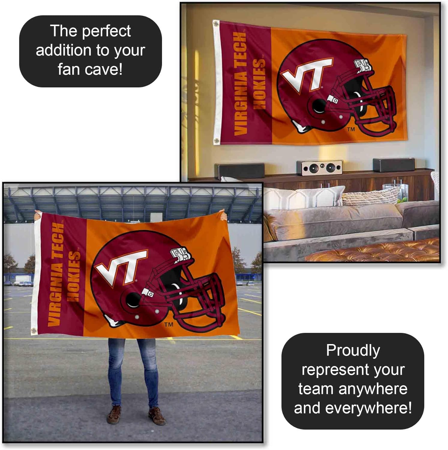 VA Tech Hokies Large Football Helmet 3x5 College Flag