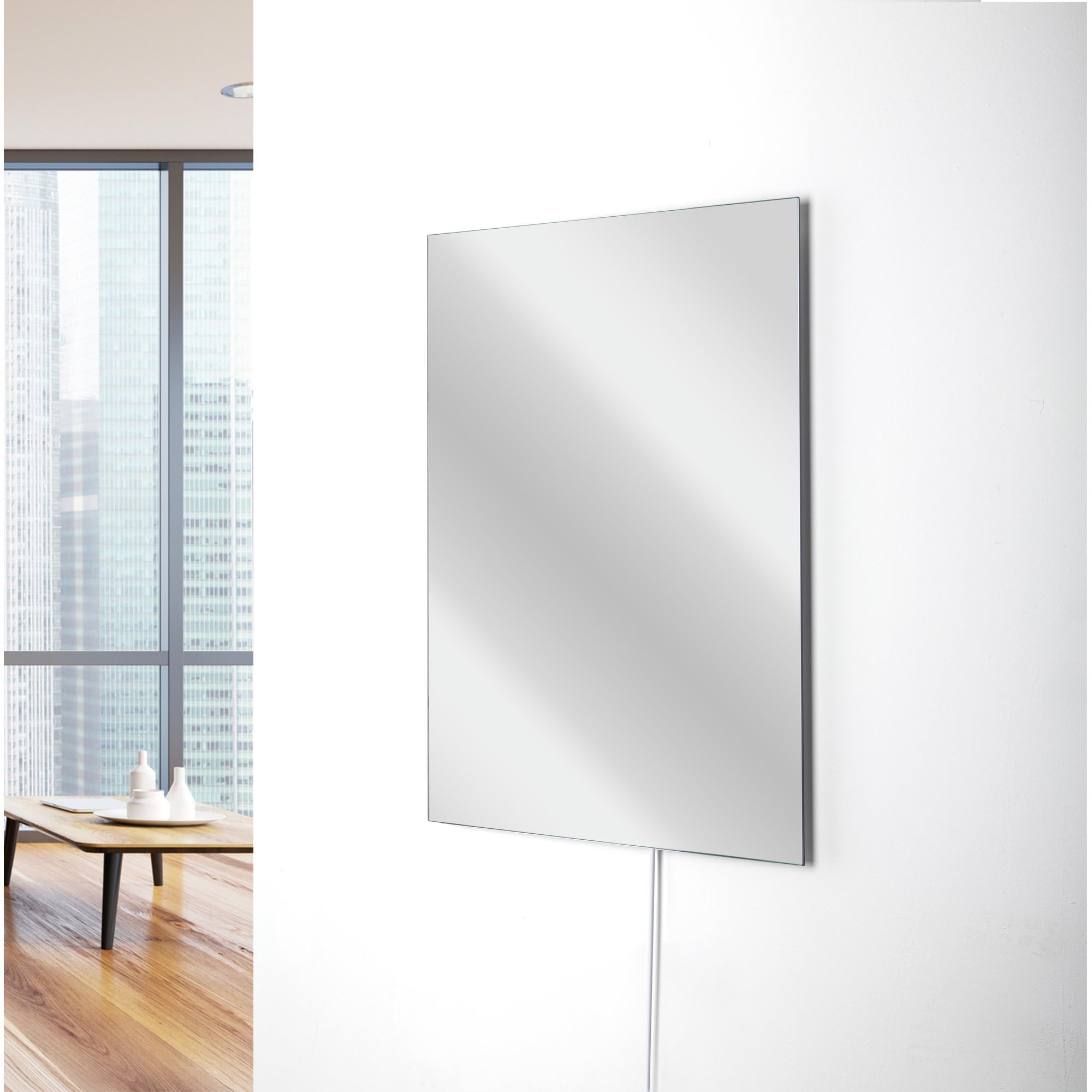 Pannello Radiante Elettrico in Vetro, Specchio, Potenza 600 Watt, 60cm x 90cm, Montaggio a Parete, Radiatore a Infrarossi