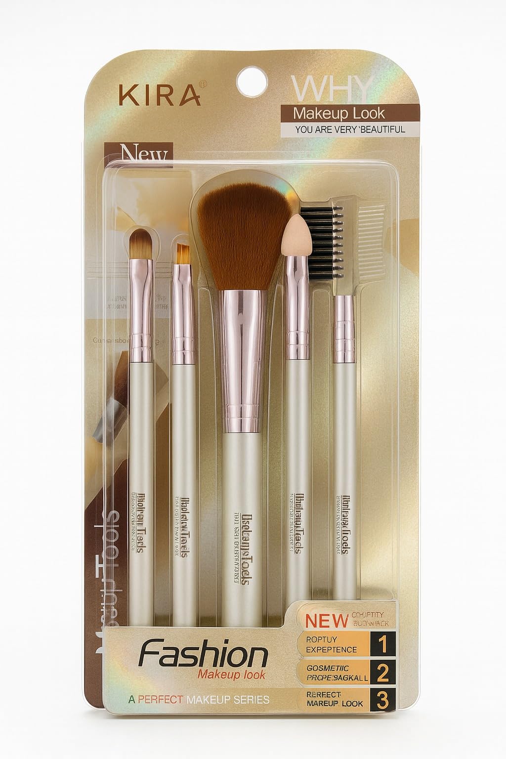 KIRA 5Pcs Makeup Brush Set – Cosmetic Brushes for Eyeshadow, Powder & Brows Multicolour Handle-picture-32