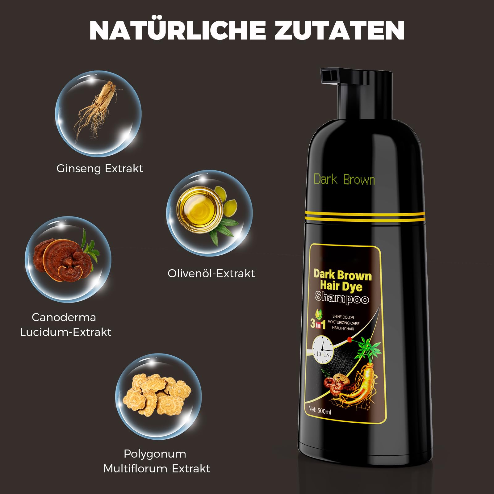 Shampoo colorante per capelli castano scuro, shampoo tinto per capelli | Shampoo colorante per capelli per uomini e donne (marrone scuro)