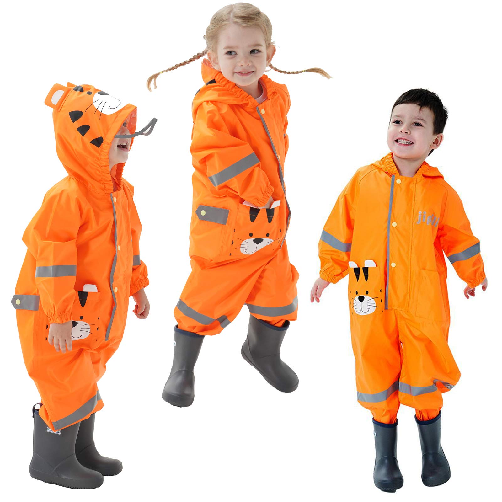 Regenmantel Kapuze Kinder Wasserdicht Leicht Regenanzug Einteilig | Mädchen Jungen Outdoor Regenoverall mit Transparenter Hutkrempe, Overall Regen, Regenjacken 1-8 Jahre, Wandern Matschoverall