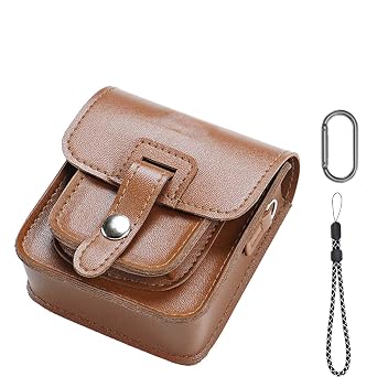 YAJOJO Carrying Case for Anbernic RG34XXSP Handheld Game Console PU Leather Protector Cover with Carabiner&Lanyard for Anbernic RG34XXSP, Anti-scrathes&Shockproof,Brown