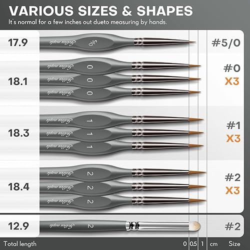 Miniatura 7 de Golden Maple Pinceles de pintura en miniatura - Juego de 10 pinceles de pintura para detalles de modelo, pinceles pequeños de punta fina para