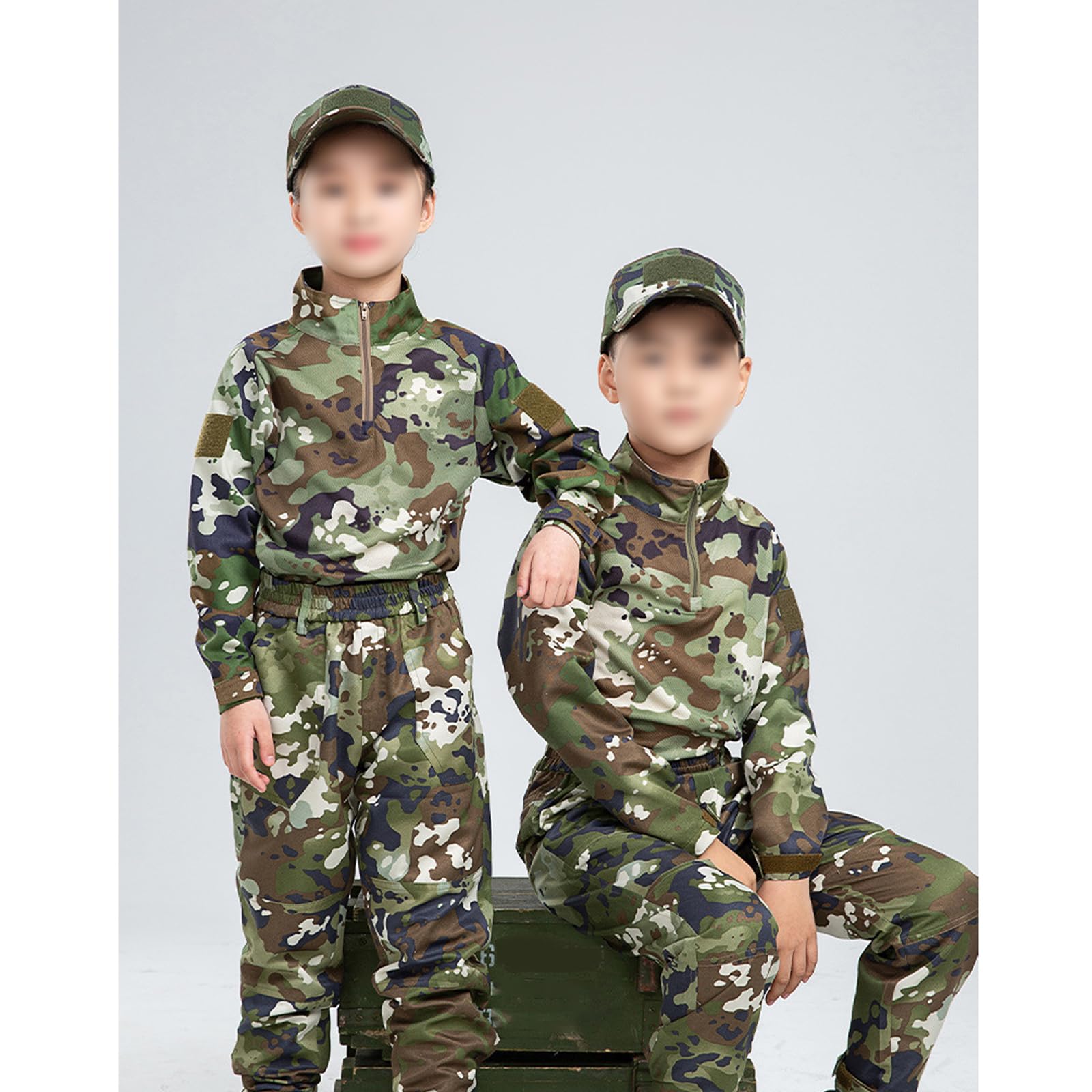 Niños Conjunto de Camiseta y Pantalones Táctico Airsoft Militar Camuflaje Manga Larga Combate