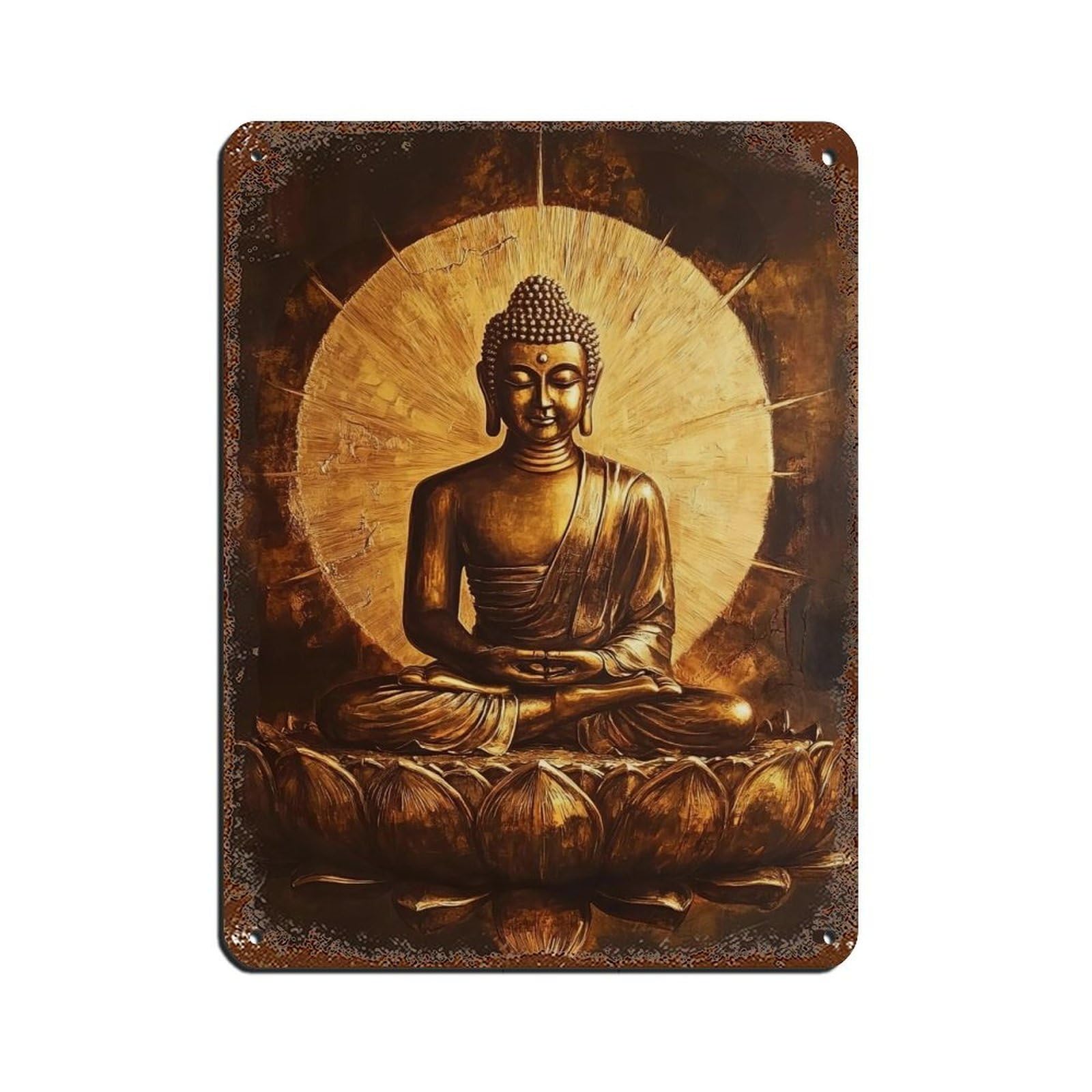 Golden Buddha on Lotus Flower, Radiant Zen Art Retro Poster Metal Tin Sign Chic Art Retro Iron Painting Bar People Cave Cafe Family Garage Poster Wall Decoration 12x16inch(30x40cm)