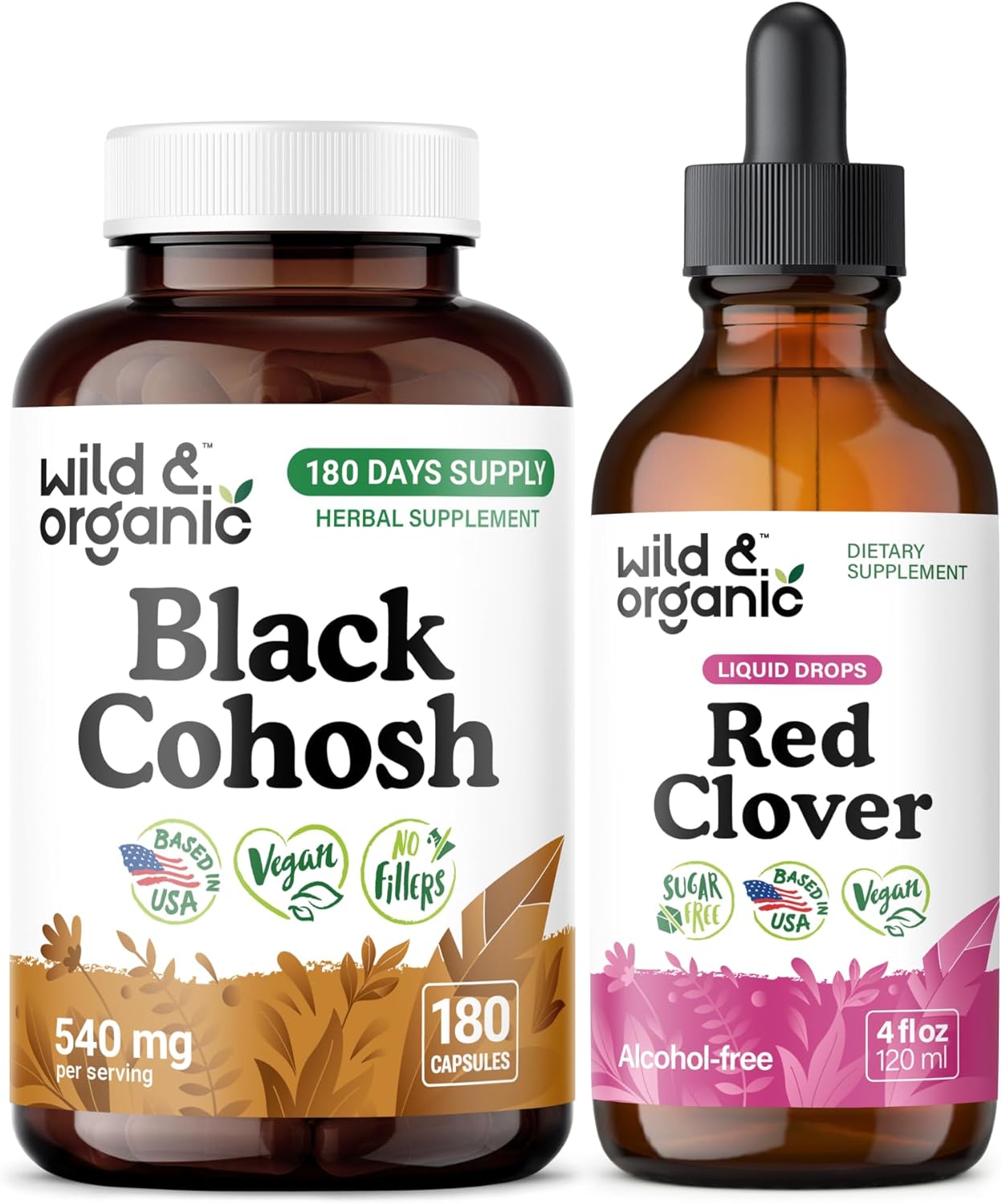 Wild & Organic Black Cohosh 180 Capsules & Red Clover Tincture 4 fl oz