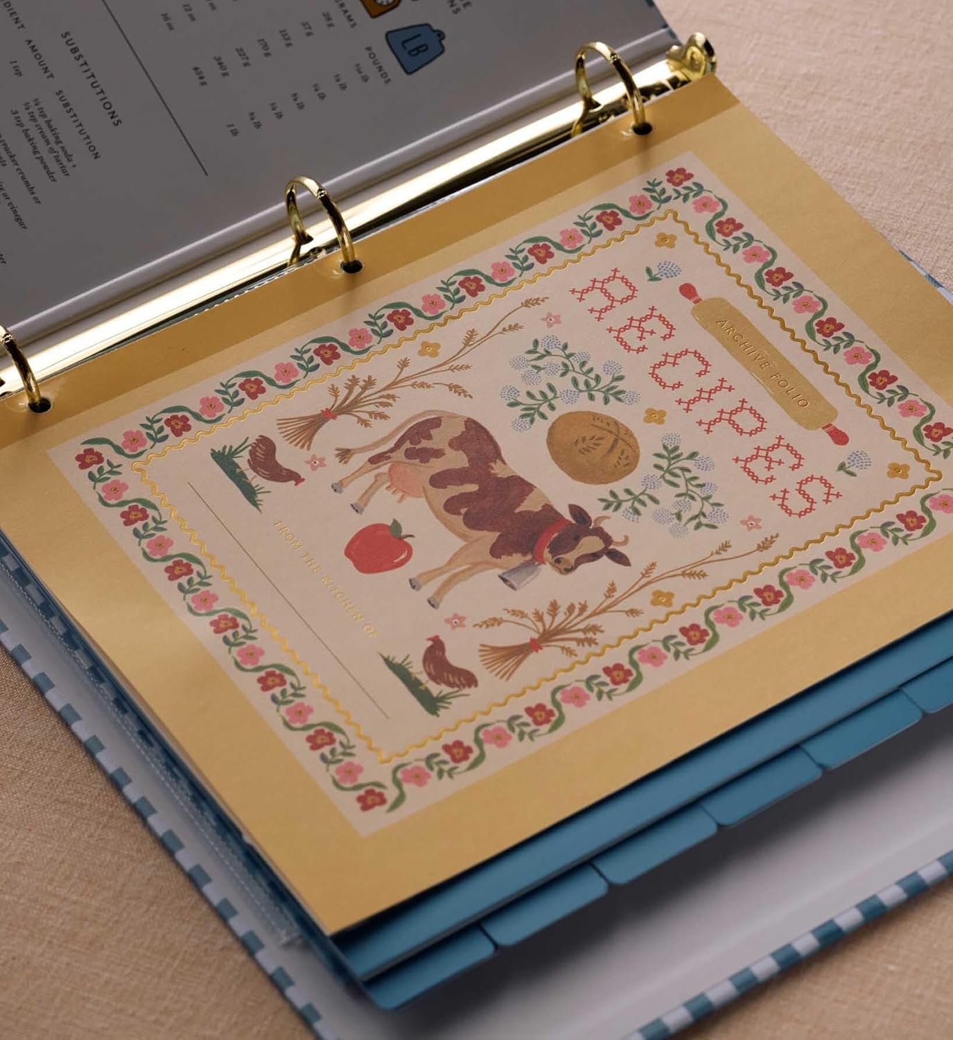 RIFLE PAPER CO. Home Sweet Home Recipe Organizer Binder - 1" Three-Ring Binder with Illustrated Cover, Holds 175+ Recipes, Includes 3 Tabbed Dividers and 6 Adhesive Labels, Reinforced Metal Corners