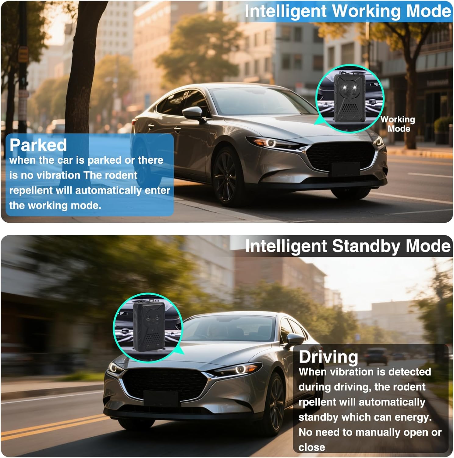 4Pack Rodent Repellent for Car Engines, Under Hood Mouse Rat Repellent Ultrasonic with LED Strobe Light, Car Mice Repellent Keep Mice Away from Car Engines, Rooms, Indoors&Outdoors