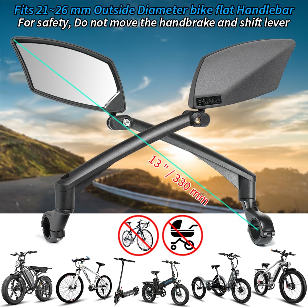 BriskMore BT-016 1 paire de rétroviseurs de vélo convexes en verre haute définition résistant aux rayures, à fixer sur le guidon, sûrs, pour côtés gauche et droit