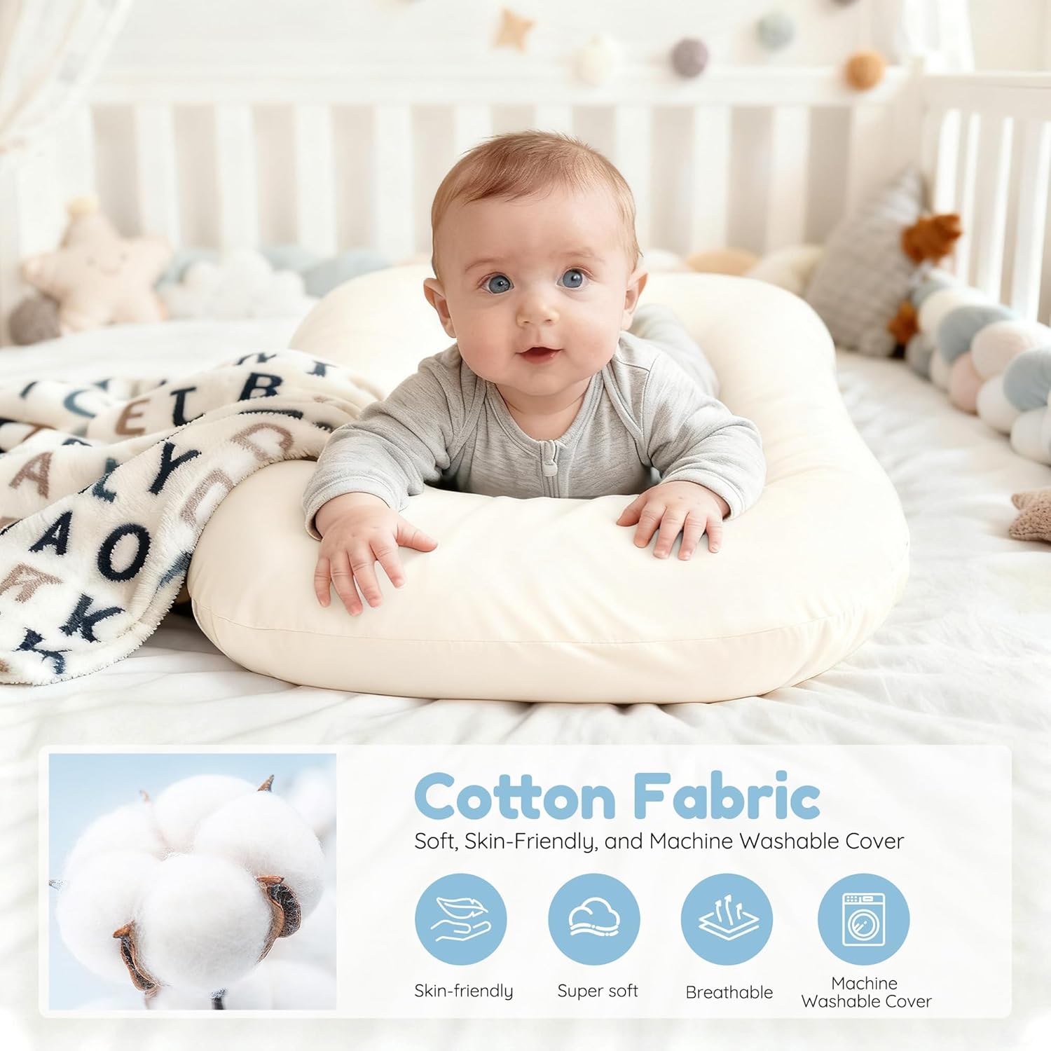 Baby Lounger & Snuggle Nest for Newborn 0-24 Months, Baby Nest Supervised Breathable Cotton for Newborn, Breathable Portable Infant Lounnger for Travel and Home, White (Lounger Cover Included - Image 3