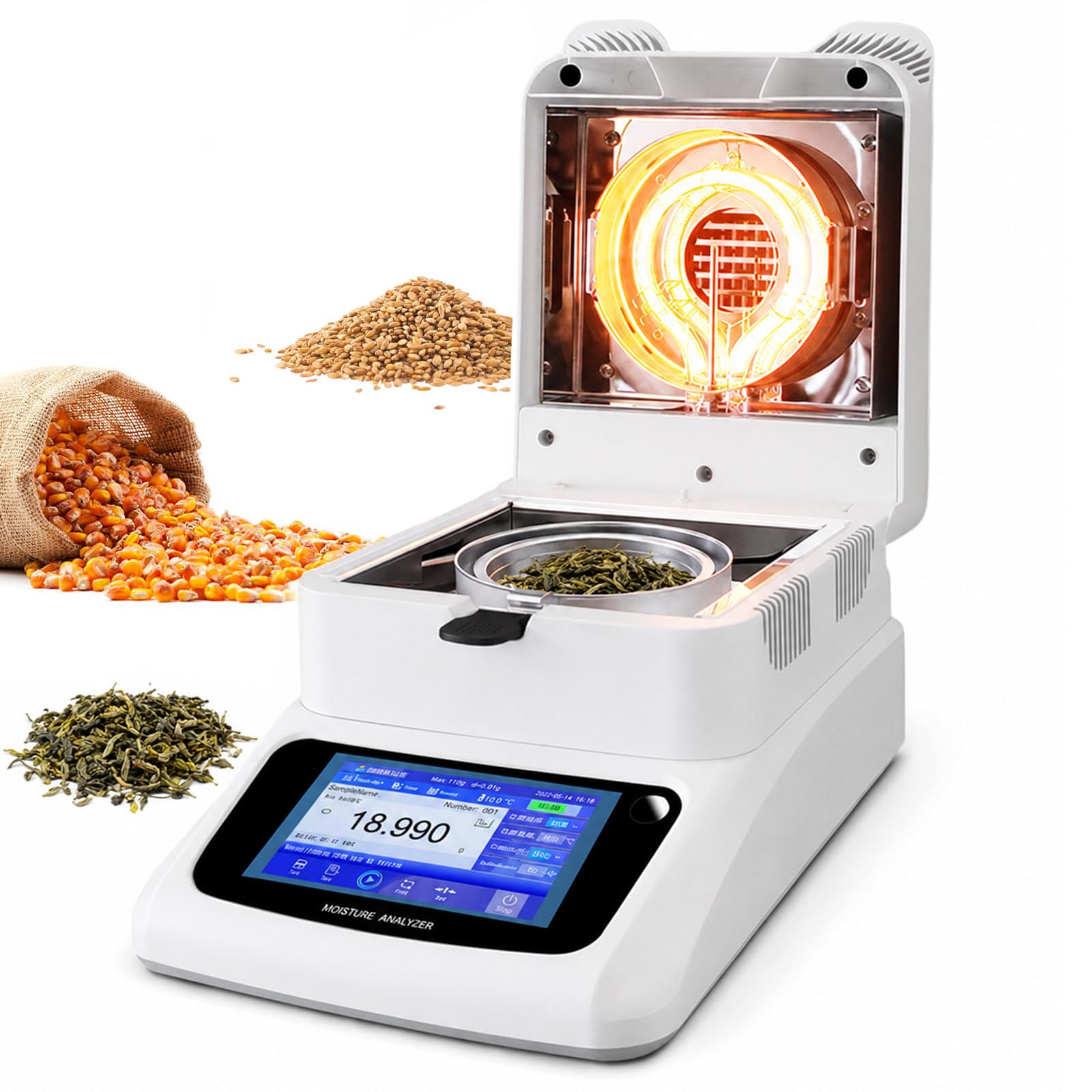 Analizador De Humedad Halógeno Profesional, Balanza Digital De Humedad 120 g Con Pantalla Táctil, Calentamiento 40–230°C, Temporizador 1–99 Min, Para Cereales, Maíz, Piensos, Té C-1201