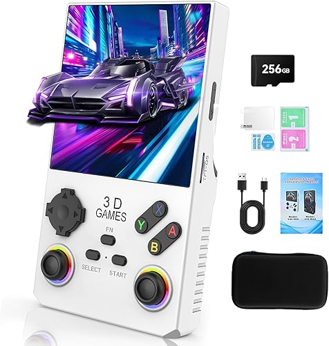 GWALSNTH V40 MAX - Consola de juegos portátil retro, 40000 juegos precargados tarjeta TF de 256 G, 49+ emuladores integrados, pantalla IPS 4K HD de