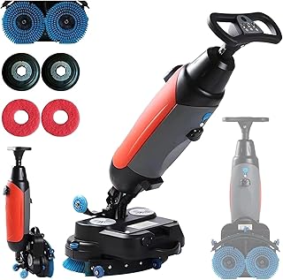 360° rotierende Doppelbürsten-Scheuersaugmaschine, kabellose Gewerbe-Bodenreinigungsmaschine für Hotels, Supermärkte, Kantinen, Fabriken, 43 cm Reinigungsbreite Red