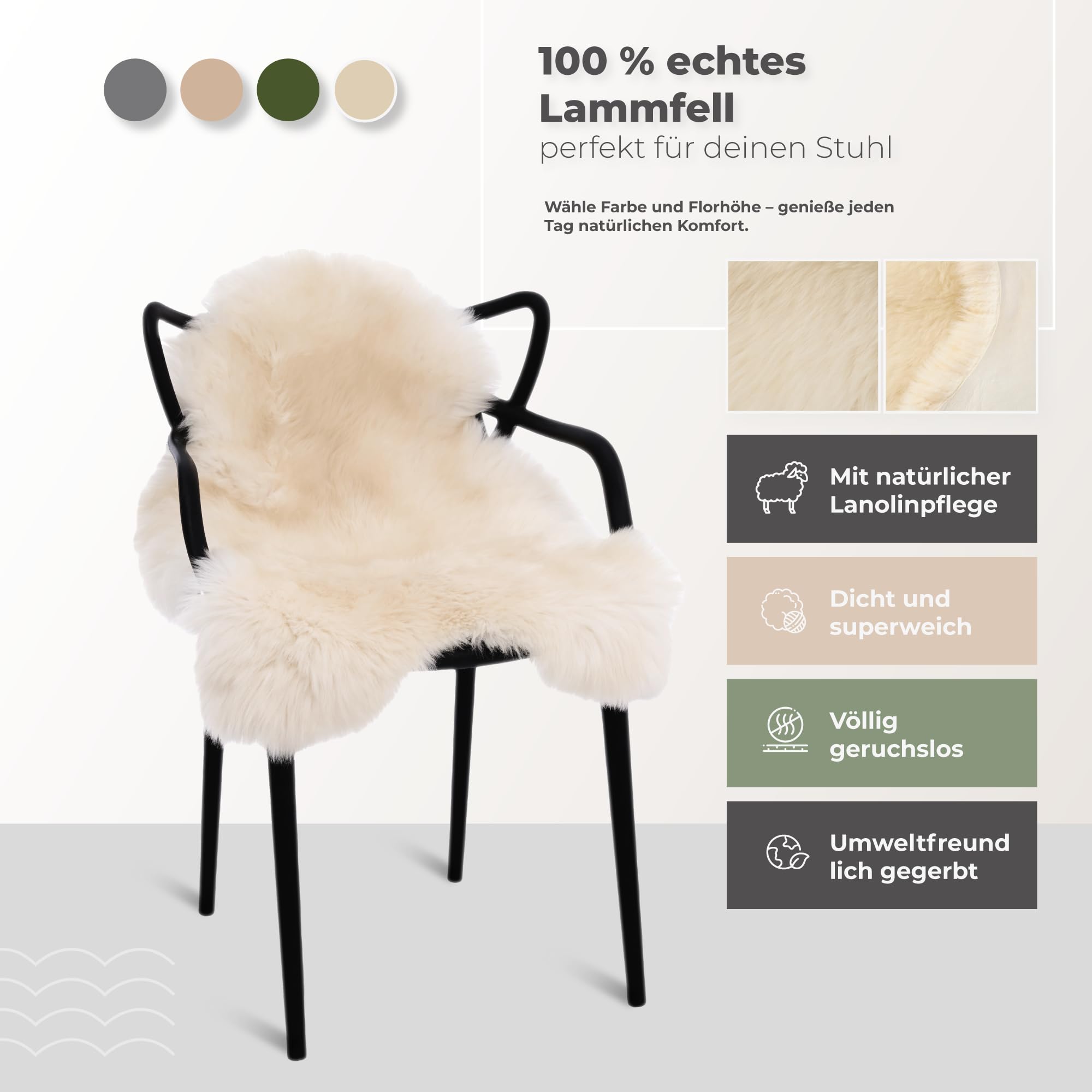 Peau de mouton australienne de qualité supérieure - Blanc - 80 x 60 cm - 4-6 cm - Pour chaise - Sans odeur - En peau d'agneau véritable - Pour canapé - Peau de mouton