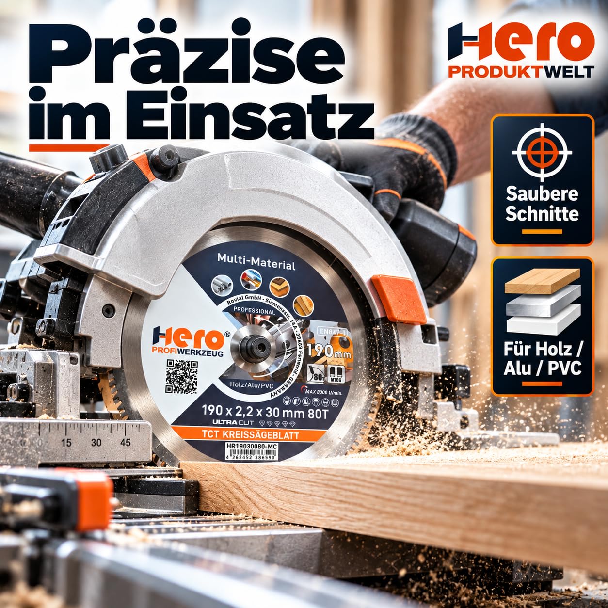 HERO Kreissägeblatt 210 x 30 mm 100 Zähne – Profi Hartmetall TCT Multi Material Sägeblatt für Holz, Laminat, Aluminium, PVC & NE-Metalle – Präzisions Feinschnitt