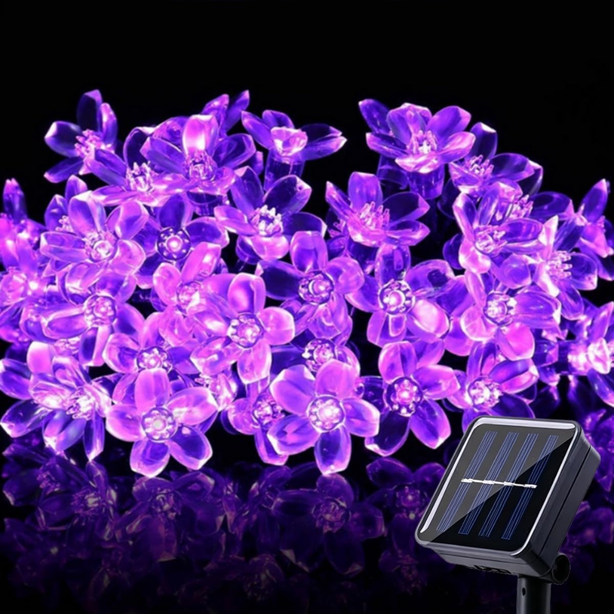 Treer Solar String Lights Outdoor Garden, Cherry Blossom Solar Powered Fairy Lights with 8 Modes IP65 Waterproof Outside Decorative for Patio Yard Festival Party Wedding (Purple,7M 50LED)