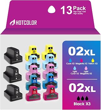 Remanufactured for hp 02 Ink Cartridges Replacement for HP C6280 Ink cartridges Photosmart c7250 Ink C7200 C7280 8250 C6180 C5280 Printer 3BK/2C/2M/2Y/2LC/2LM, 13-Pack