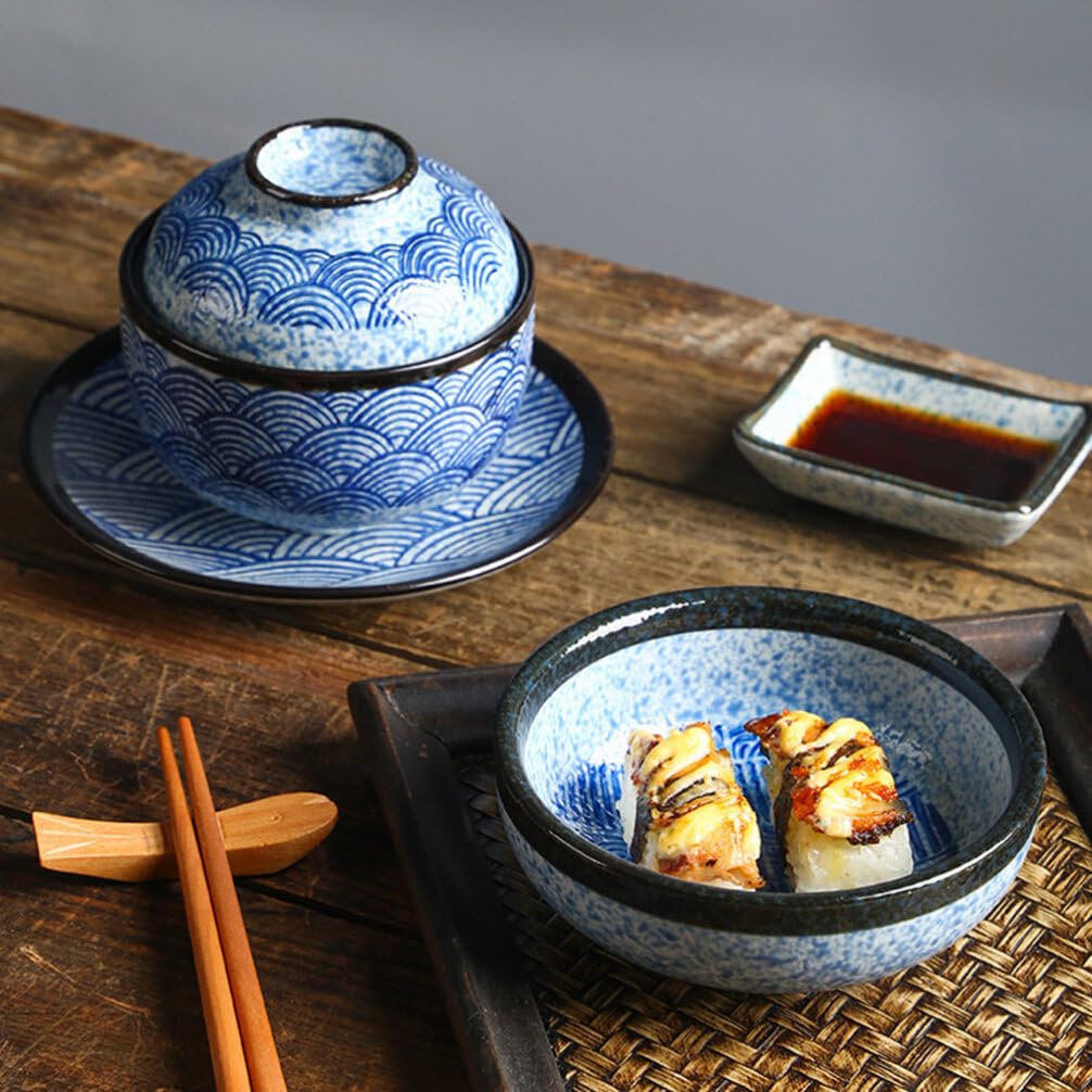 YARNOW Bol À Soupe Japonais En Céramique 3.7 Pouces Avec Couvercle Et Cuillère Bol Ramen Polyvalent Pour Cuisine Japonaise Et Service De Table