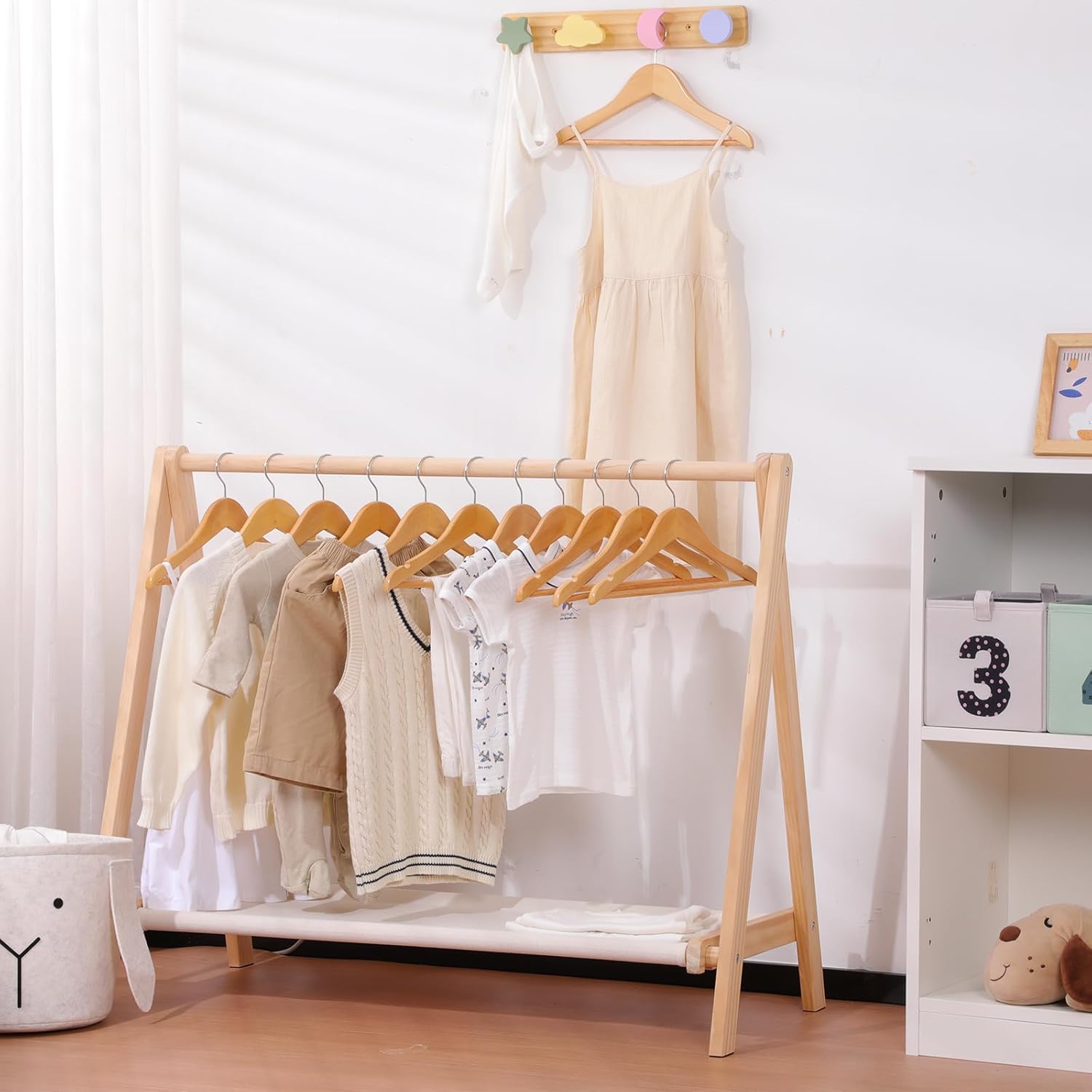 Kids Wooden Hangers 20 Pack, Natural Wooden Baby Hangers with Smooth Finish, Solid Wood Children Hanger for Clothes with Precisely-Cut Notches, Swivel Hook Baby Clothes Hanger for Closet