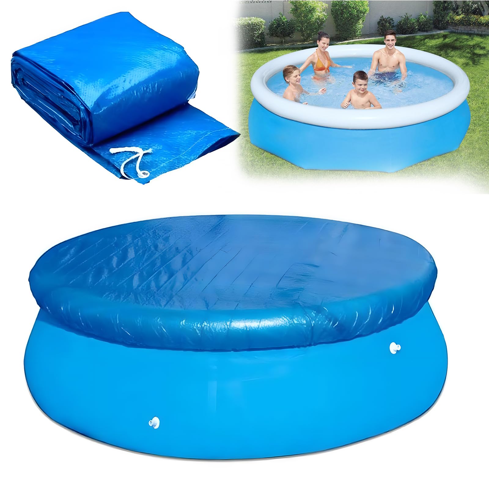 8Ft Round Pool Cover, Thick Swimming Pool Cover Easy Set With Drawstring For All Round Above Ground Inflatable Pools, Dustproof Waterproof Outdoor Pool Protector (244cm/8ft)-picture-33