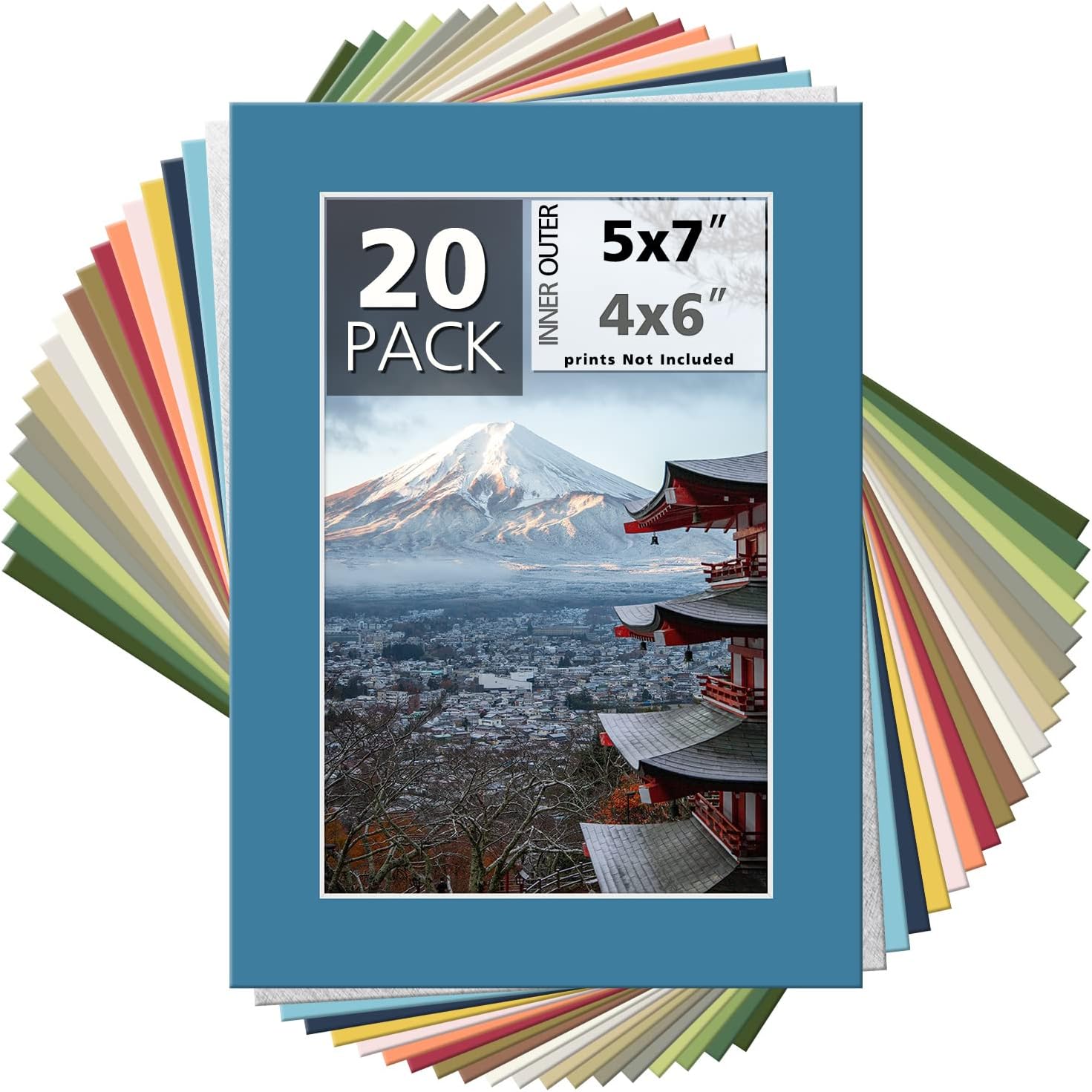 Mat Board Center, Pack of 20, 5x7 Mixed Colors White Core