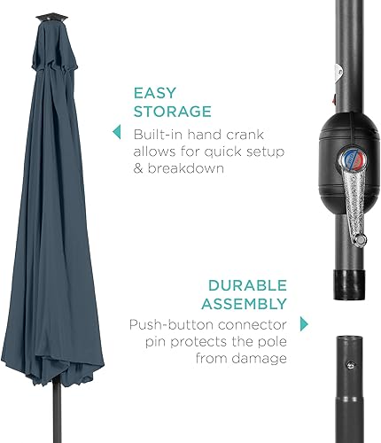 Vista 135 de Best Choice Products - Sombrilla solar de 7.5 pies para exteriores, patio, mesa, mercado, terraza, piscina con inclinación, manivela, luces LED