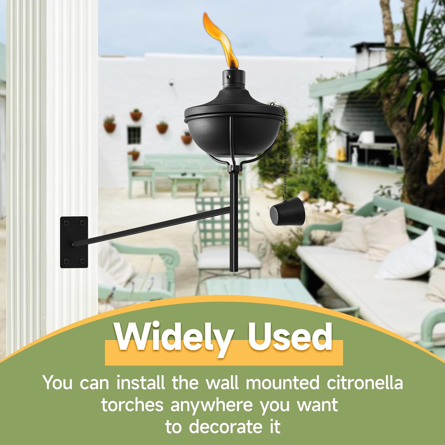 ZSZMFH 6 Pcs Wall Mounted Citronella Torches, 23.5 oz Garden Torches for Outside, Refillable Flame Light Torch, Outdoor Metal Torch for Yard, Patio, Deck, Garden, Party, Landscape