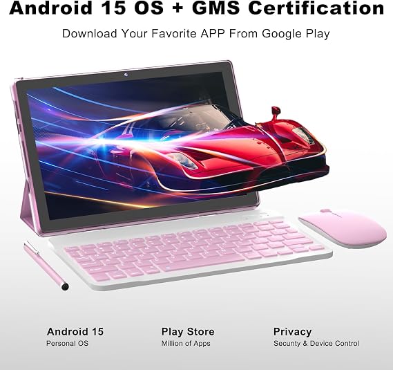 ATOZEE 10 Inch Tablet Android 15 Tablets 2 in 1 Tablet with Keyboard 12GB RAM+64GB ROM(Supports 1TB Expansion) Tableta 2MP+8MP Camera 6000mAh Battery Mouse/Case/Stylus 5G WiFi-6 10.1 Android Tablets