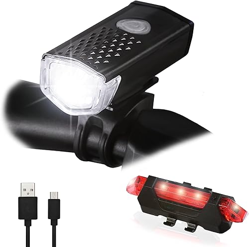 Juego de luces de bicicleta recargables USB para montar por la noche, 3 modos de luz, ideal para viajes por la ciudad, ciclismo de montaña y