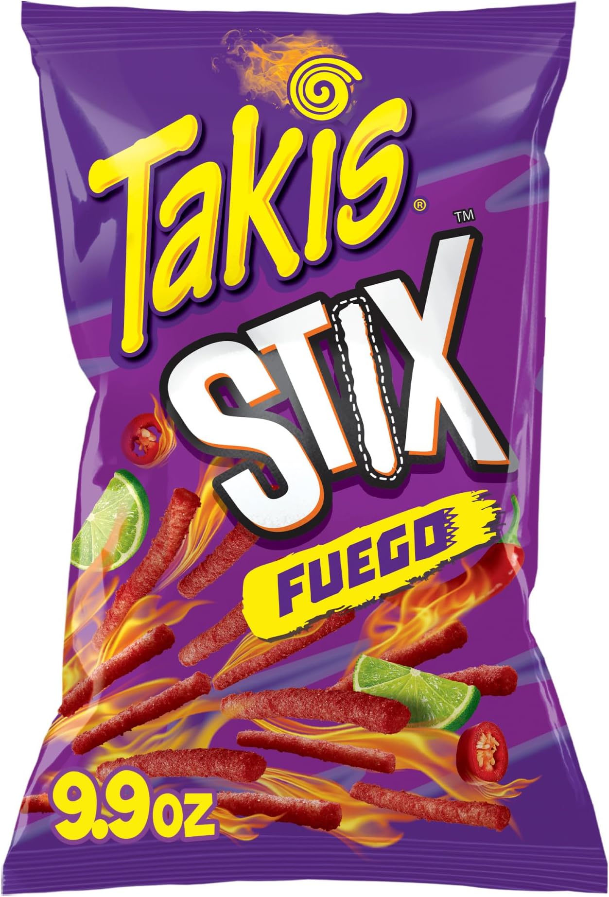 Takis Fuego Stix 9.9 oz Sharing Size Bag, Hot Chili Pepper & Lime Flavored Extreme Spicy Corn Snack Sticks