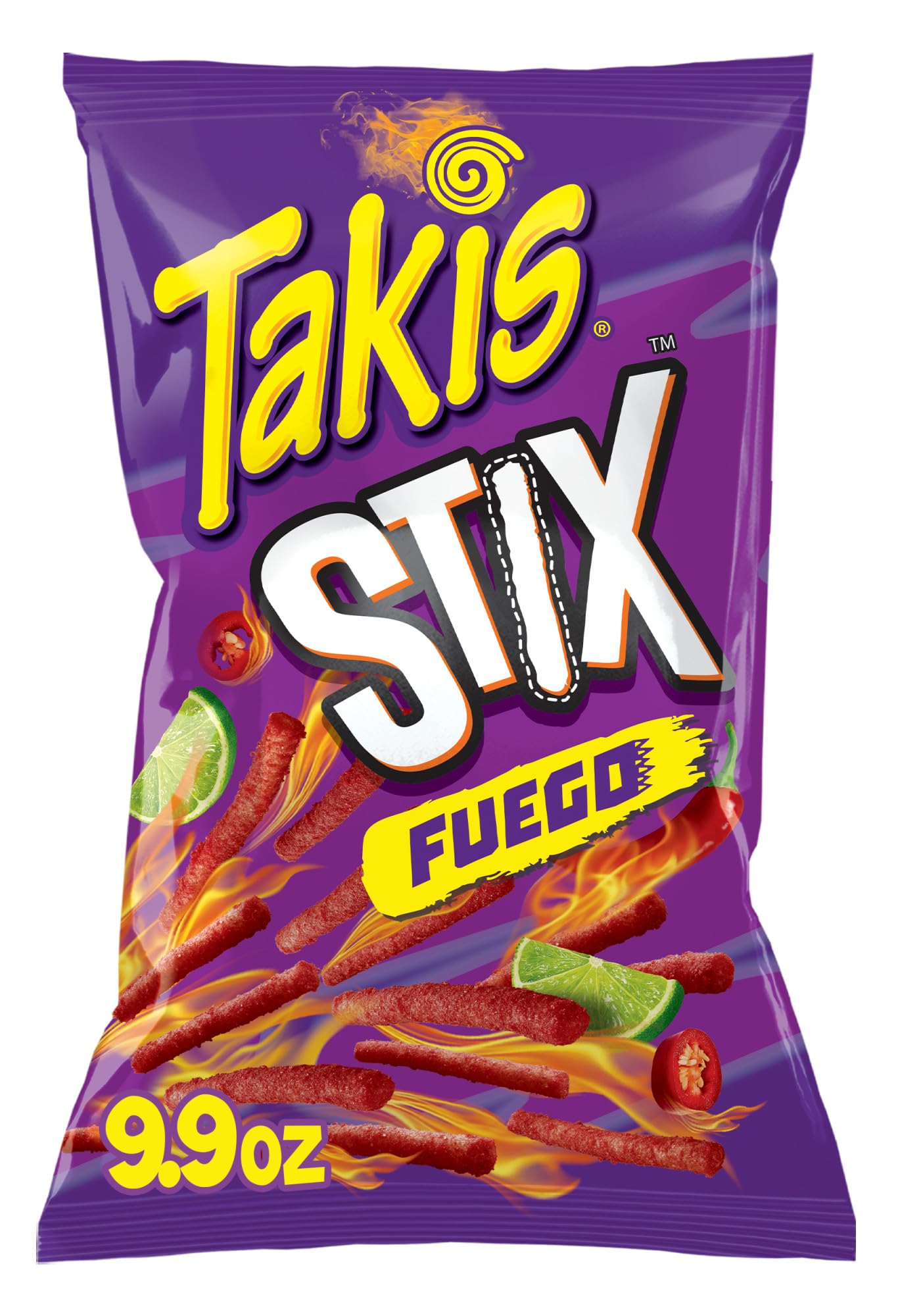 Takis Fuego Stix 9.9 oz Sharing Size Bag, Hot Chili Pepper & Lime Flavored Extreme Spicy Corn Snack Sticks
