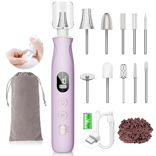 Miniatura 11 de Kit profesional de taladro de uñas: lima de uñas eléctrica con pantalla LCD y lámpara, amoladora de uñas gruesas de larga duración, herramientas