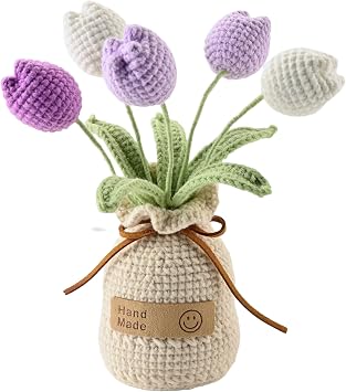 Crocheted Tulips, Artificial Flowers Purple