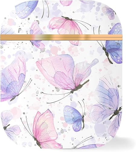 Berkin Arts Funda para AirPods Pro de 2 generación, funda protectora de TPU ultra delgada con mosquetón con acuarela rosa mariposa ilustración