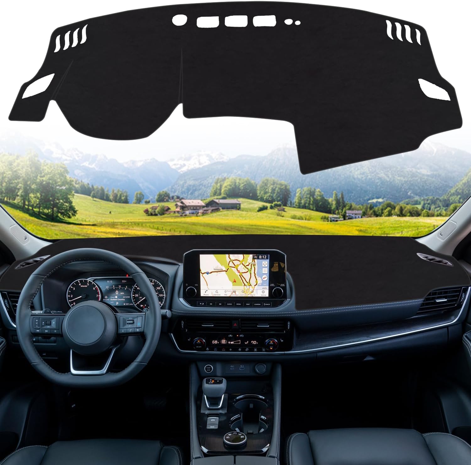 Kurtz Dashboard Cover Mat for Nissan Rogue 2021 2022 2023 2024 2025 Interior Dash Cover Mat Interior Accessories Flannel Non-Slip No Glare Sunshade