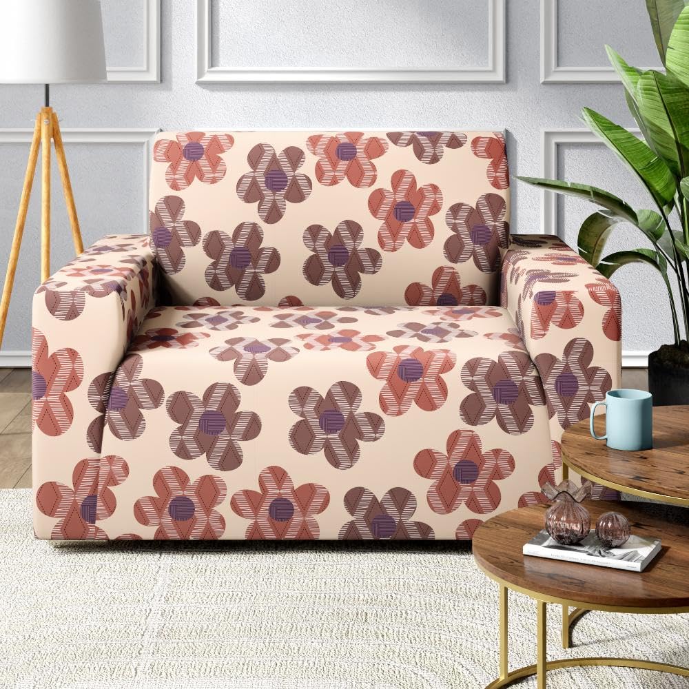 Wakefit Printed 1 Seater Sofa Cover | Elastic Stretchable Sofa Slip Cover | Single Seater Sofa Protector | Floro,Multicolour
