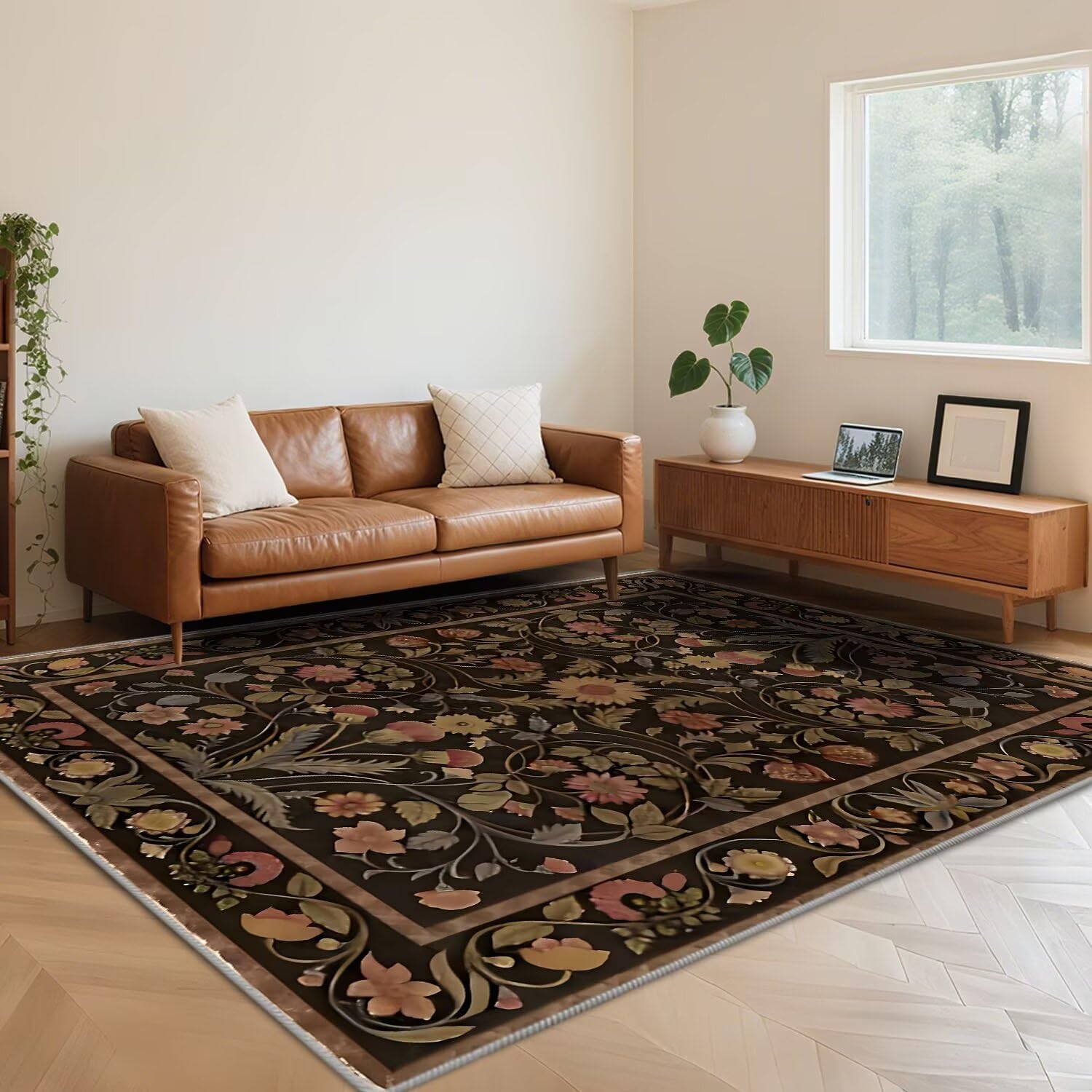 Tapis doux lavable en machine salle à manger EleArea grand format marron
